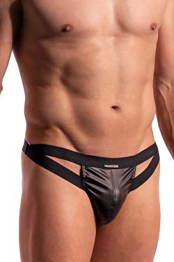 MANSTORE Bondage String M2279 Schwarz Leder-Optik