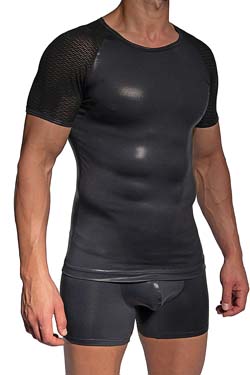 MANSTORE Casual Tee M2483 Wetlook-Schwarz