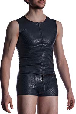 MANSTORE Zipped Vest M2002 Schwarz Leder-Optik