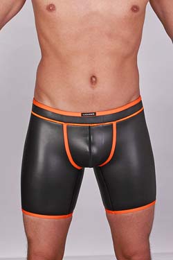 Wojoer Neopren Bade Slim Short 309W Schwarz-Orange mit Doppelstreifen